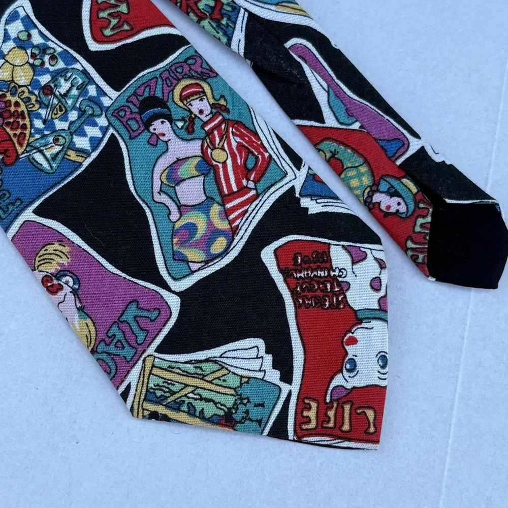 Handmade Novelty Tie Magazine Covers Cartoon Graphics Black Colorful